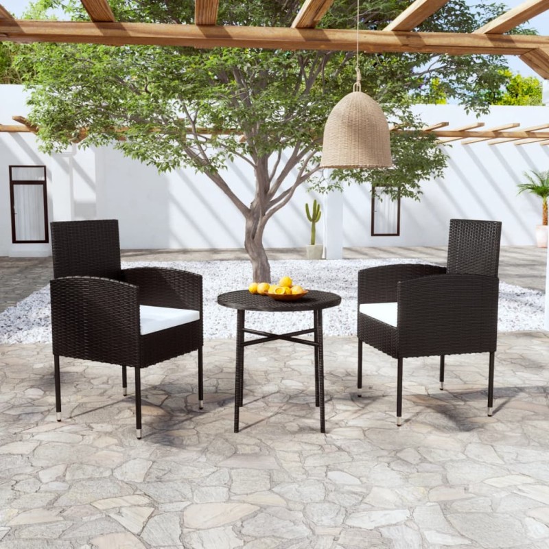 vidaXL 3-tlg. Garten-Essgruppe Poly Rattan Schwarz vidaXL 3-tlg. Garten-Essgruppe Poly Rattan Schwarz
