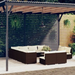 vidaXL 12-tlg. Garten-Lounge-Set mit Kissen Braun Poly Rattan