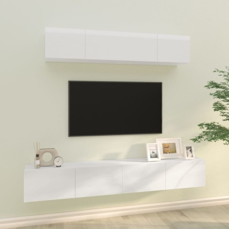 vidaXL 4-tlg. TV-Schrank-Set Hochglanz-Weiß Holzwerkstoff