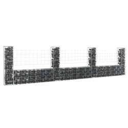 vidaXL Gabionenkorb U-Form mit 4 Säulen Eisen 380x20x100 cm