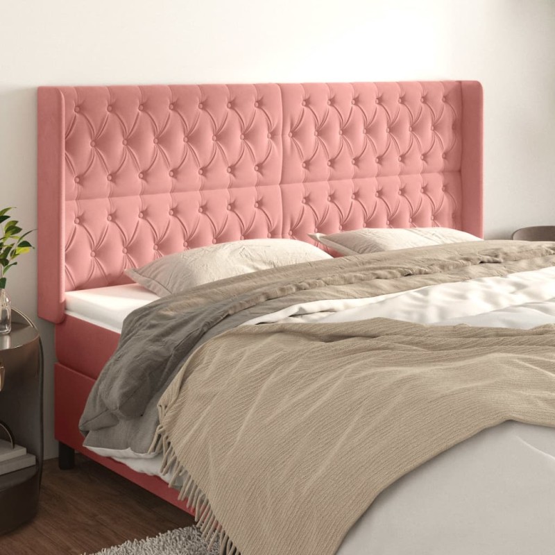 vidaXL Kopfteil mit Ohren Rosa 203x16x118/128 cm Samt vidaXL Kopfteil mit Ohren Rosa 203x16x118/128 cm Samt