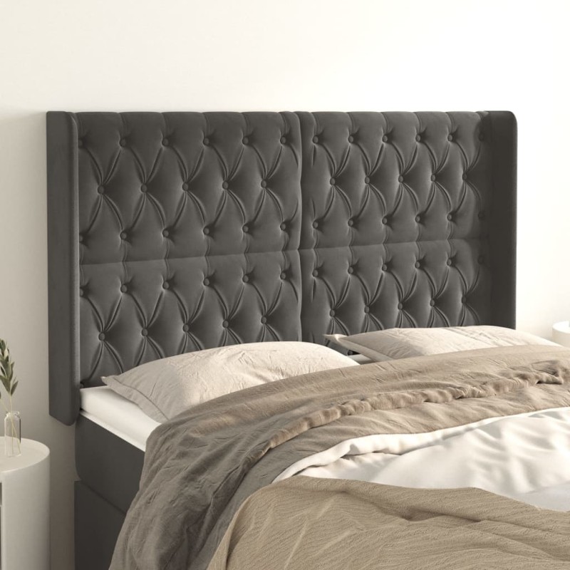 vidaXL Kopfteil mit Ohren Dunkelgrau 147x16x118/128 cm Samt