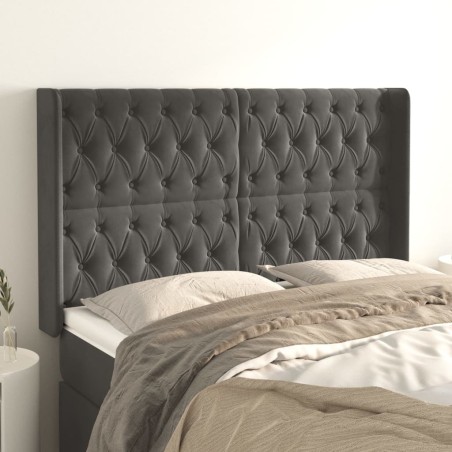 vidaXL Kopfteil mit Ohren Dunkelgrau 147x16x118/128 cm Samt