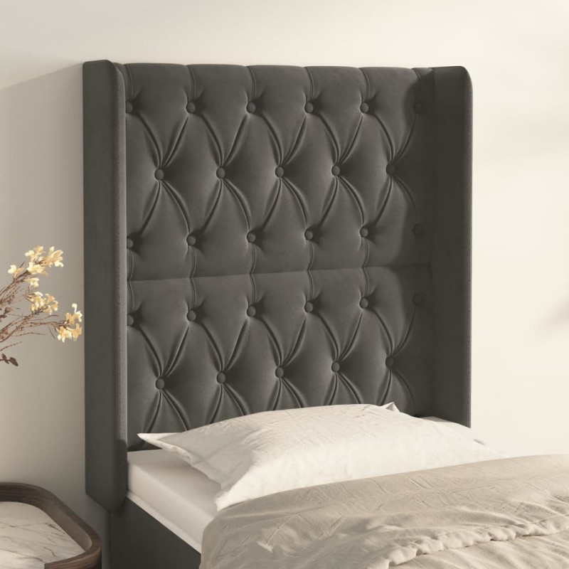vidaXL Kopfteil mit Ohren Dunkelgrau 83x16x118/128 cm Samt