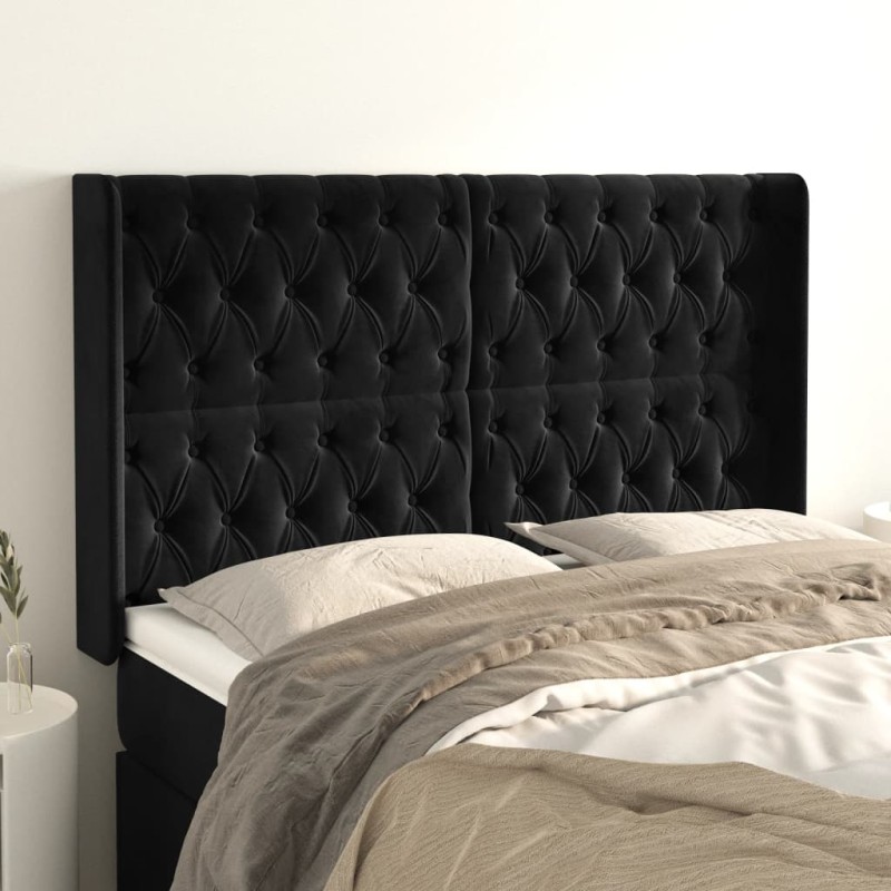 vidaXL Kopfteil mit Ohren Schwarz 163x16x118/128 cm Samt