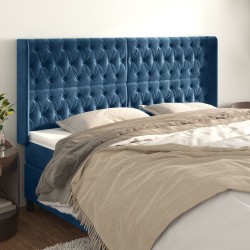 vidaXL Kopfteil mit Ohren Dunkelblau 203x16x118/128 cm Samt