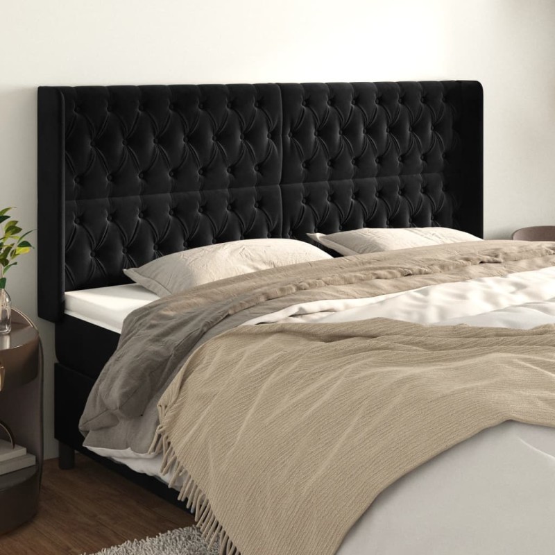 vidaXL Kopfteil mit Ohren Schwarz 183x16x118/128 cm Samt vidaXL Kopfteil mit Ohren Schwarz 183x16x118/128 cm Samt