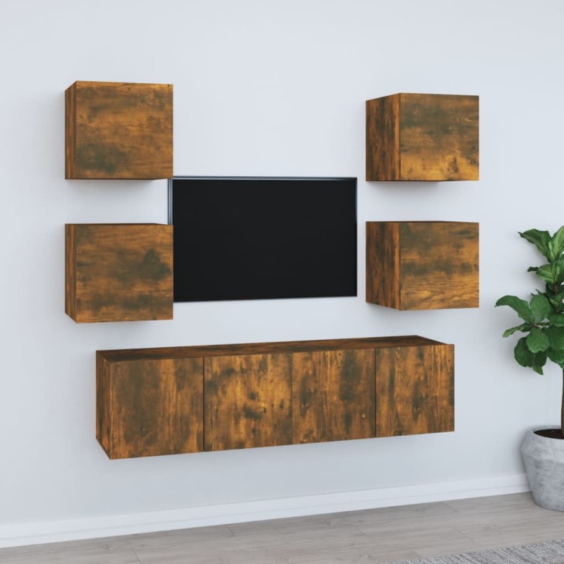 vidaXL 6-tlg. TV-Schrank-Set Räuchereiche Holzwerkstoff vidaXL 6-tlg. TV-Schrank-Set Räuchereiche Holzwerkstoff