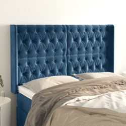 vidaXL Kopfteil mit Ohren Dunkelblau 163x16x118/128 cm Samt