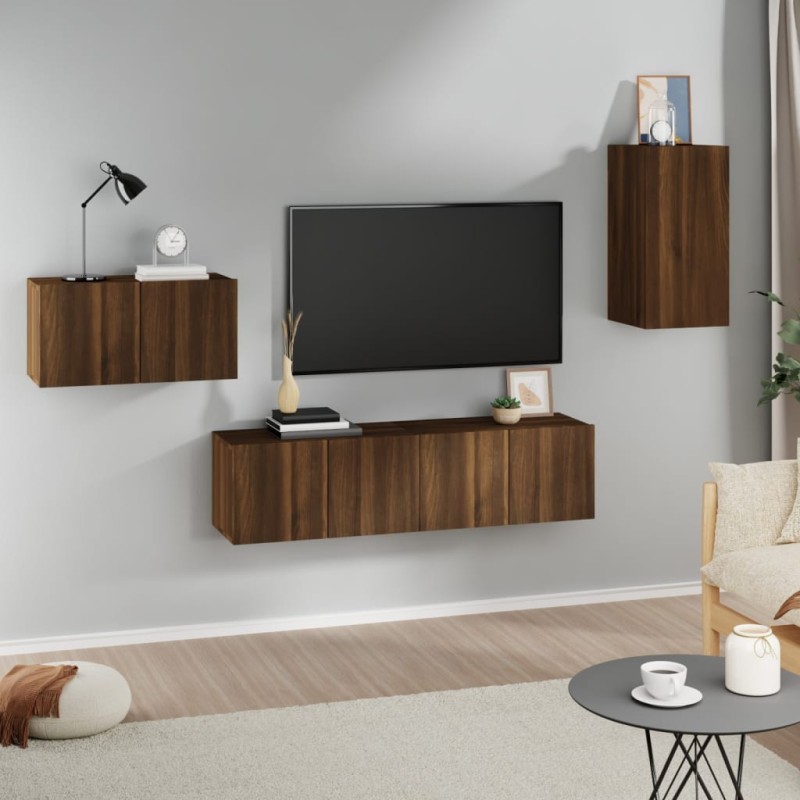 vidaXL 4-tlg. TV-Schrank-Set Braun Eichen-Optik Holzwerkstoff vidaXL 4-tlg. TV-Schrank-Set Braun Eichen-Optik Holzwerkstoff