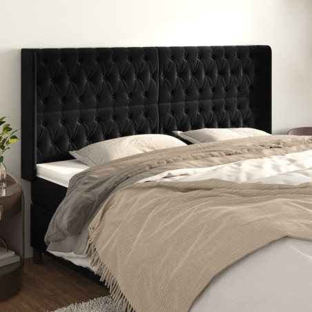 vidaXL Kopfteil mit Ohren Schwarz 203x16x118/128 cm Samt