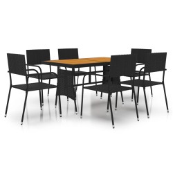 vidaXL 7-tlg. Garten-Essgruppe Poly Rattan Schwarz