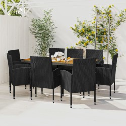 vidaXL 9-tlg. Garten-Essgruppe Poly Rattan Schwarz