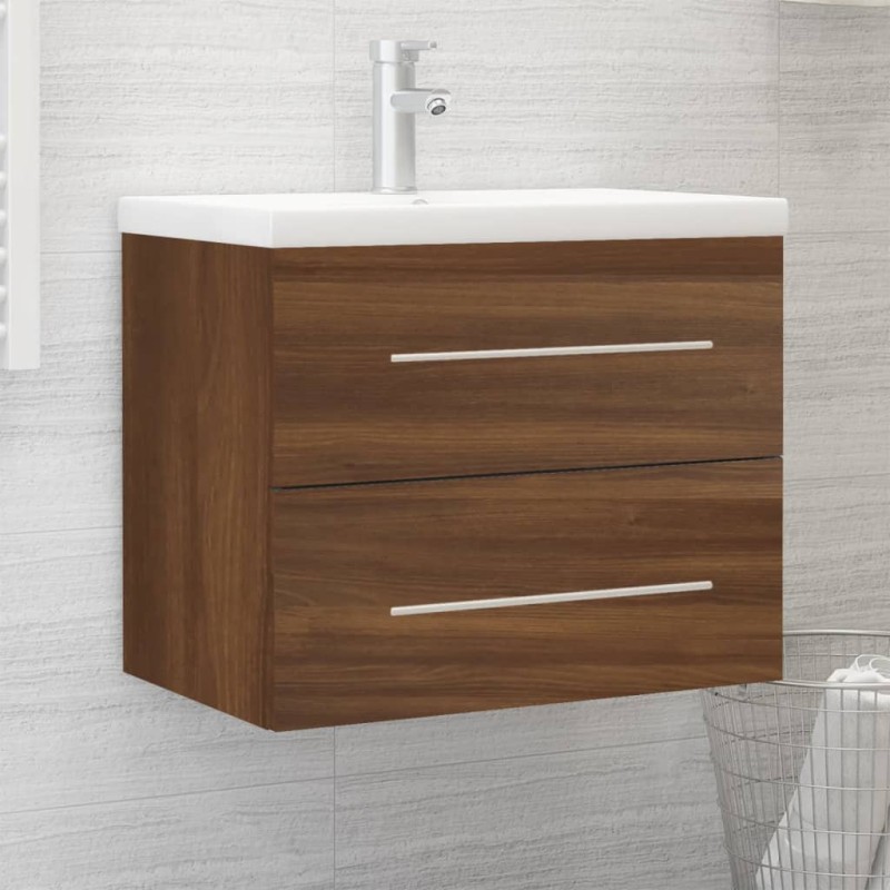 vidaXL Waschbeckenschrank mit Einbaubecken Braun Eiche Holzwerkstoff vidaXL Waschbeckenschrank mit Einbaubecken Braun Eiche Holzwerkstoff