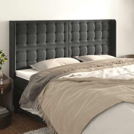 vidaXL Kopfteil mit Ohren Dunkelgrau 163x16x118/128 cm Samt