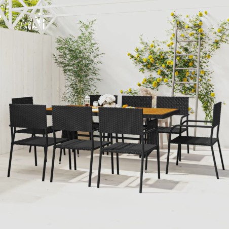 vidaXL 9-tlg. Garten-Essgruppe Poly Rattan Schwarz