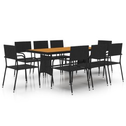vidaXL 9-tlg. Garten-Essgruppe Poly Rattan Schwarz