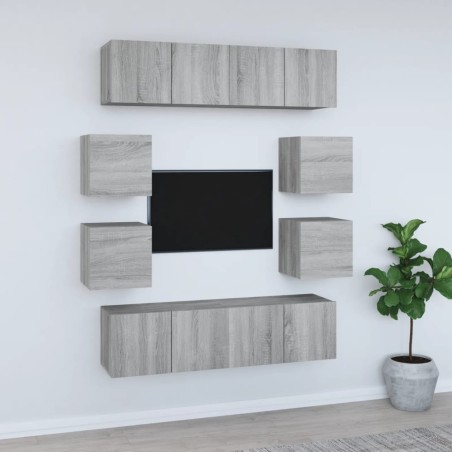 vidaXL 8-tlg. TV-Schrank-Set Grau Sonoma Holzwerkstoff