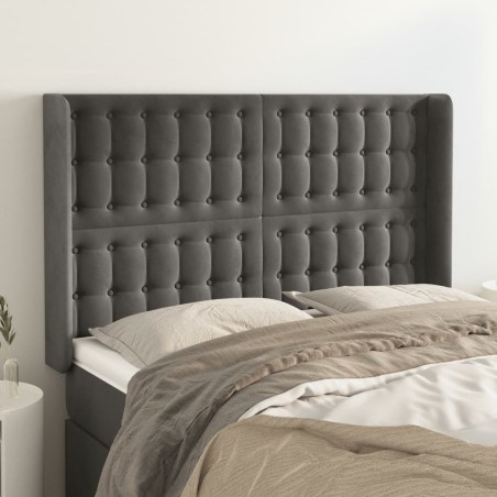 vidaXL Kopfteil mit Ohren Dunkelgrau 147x16x118/128 cm Samt