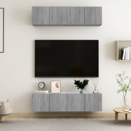 vidaXL TV-Wandschränke 4 Stk. Grau Sonoma 60x30x30 cm Holzwerkstoff