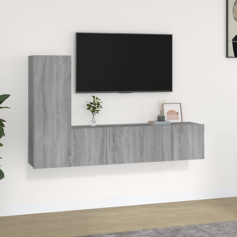 vidaXL 3-tlg. TV-Schrank-Set Grau Sonoma Holzwerkstoff vidaXL 3-tlg. TV-Schrank-Set Grau Sonoma Holzwerkstoff