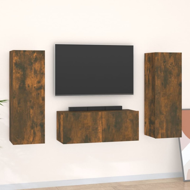 vidaXL 3-tlg. TV-Schrank-Set Räuchereiche Holzwerkstoff vidaXL 3-tlg. TV-Schrank-Set Räuchereiche Holzwerkstoff