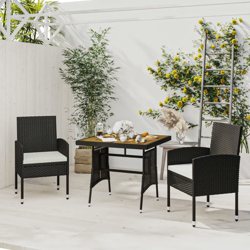 vidaXL 3-tlg. Garten-Essgruppe Poly Rattan Schwarz vidaXL 3-tlg. Garten-Essgruppe Poly Rattan Schwarz