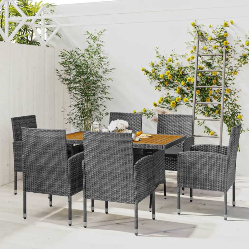 vidaXL 7-tlg. Garten-Essgruppe Poly Rattan Grau vidaXL 7-tlg. Garten-Essgruppe Poly Rattan Grau