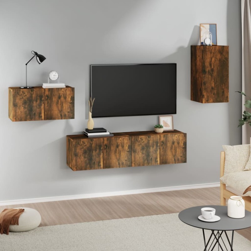 vidaXL 4-tlg. TV-Schrank-Set Räuchereiche Holzwerkstoff vidaXL 4-tlg. TV-Schrank-Set Räuchereiche Holzwerkstoff