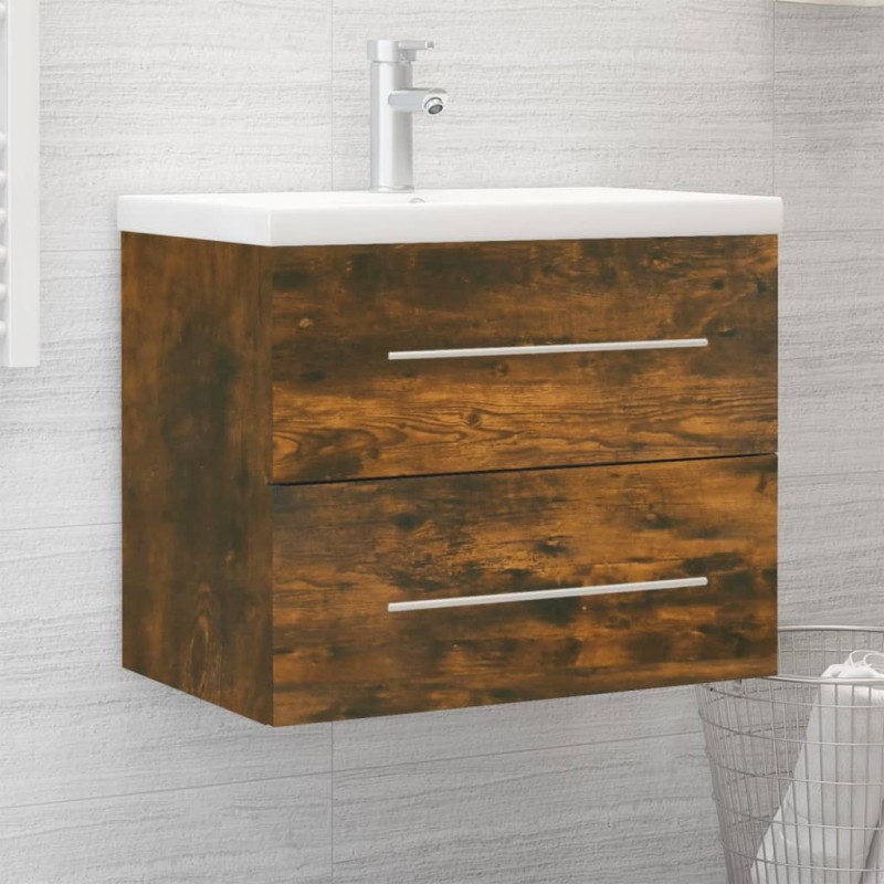vidaXL Waschbeckenschrank mit Einbaubecken Räuchereiche Holzwerkstoff vidaXL Waschbeckenschrank mit Einbaubecken Räuchereiche Holzwerkstoff