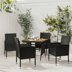 vidaXL 5-tlg. Garten-Essgruppe Poly Rattan Schwarz