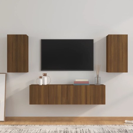vidaXL 4-tlg. TV-Schrank-Set Braun Eichen-Optik Holzwerkstoff