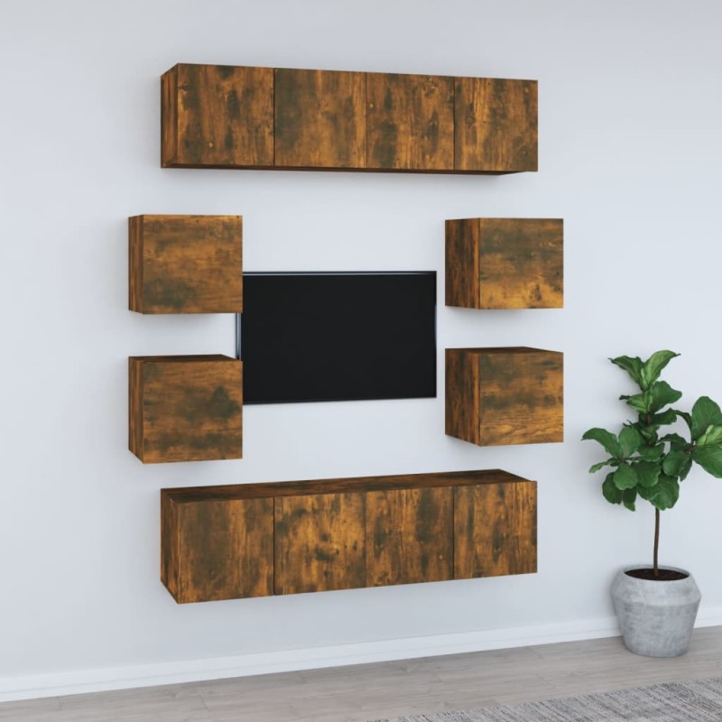 vidaXL 8-tlg. TV-Schrank-Set Räuchereiche Holzwerkstoff vidaXL 8-tlg. TV-Schrank-Set Räuchereiche Holzwerkstoff