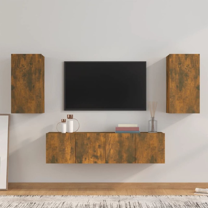 vidaXL 4-tlg. TV-Schrank-Set Räuchereiche Holzwerkstoff