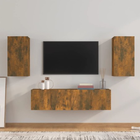 vidaXL 4-tlg. TV-Schrank-Set Räuchereiche Holzwerkstoff