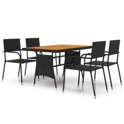 vidaXL 5-tlg. Garten-Essgruppe Poly Rattan Schwarz