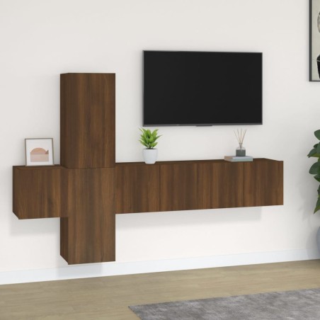 vidaXL 5-tlg. TV-Schrank-Set Braun Eichen-Optik Holzwerkstoff