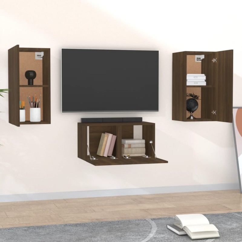 vidaXL 3-tlg. TV-Schrank-Set Braun Eichen-Optik Holzwerkstoff vidaXL 3-tlg. TV-Schrank-Set Braun Eichen-Optik Holzwerkstoff