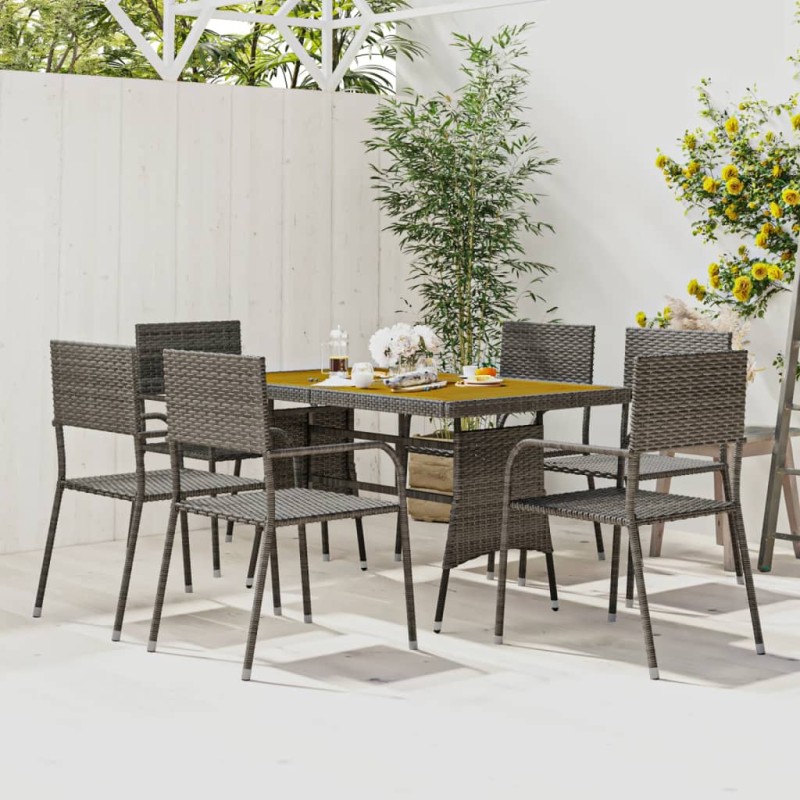 vidaXL 7-tlg. Garten-Essgruppe Poly Rattan Grau vidaXL 7-tlg. Garten-Essgruppe Poly Rattan Grau