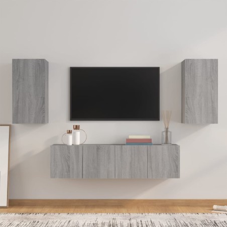vidaXL 4-tlg. TV-Schrank-Set Grau Sonoma Holzwerkstoff