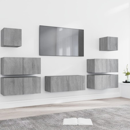 vidaXL 7-tlg. TV-Schrank-Set Grau Sonoma Holzwerkstoff