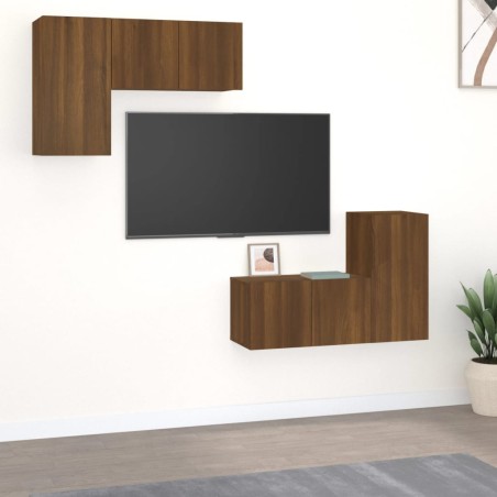 vidaXL 4-tlg. TV-Schrank-Set Braun Eichen-Optik Holzwerkstoff