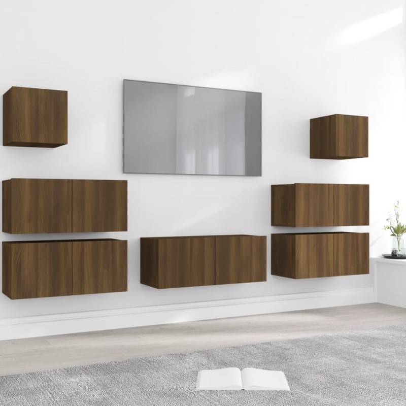 vidaXL 7-tlg. TV-Schrank-Set Braun Eichen-Optik Holzwerkstoff vidaXL 7-tlg. TV-Schrank-Set Braun Eichen-Optik Holzwerkstoff