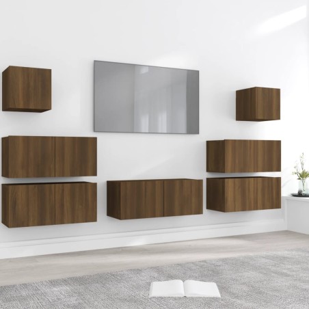 vidaXL 7-tlg. TV-Schrank-Set Braun Eichen-Optik Holzwerkstoff