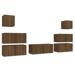 vidaXL 7-tlg. TV-Schrank-Set Braun Eichen-Optik Holzwerkstoff