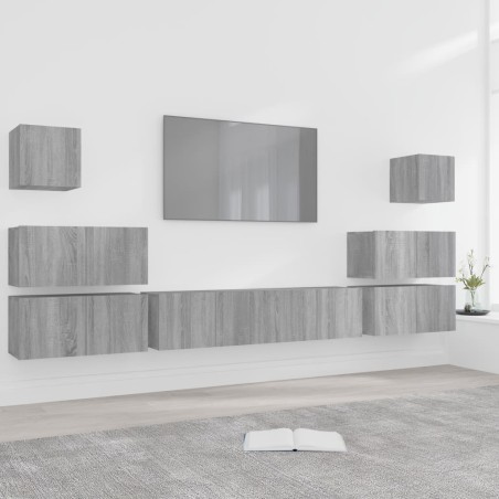 vidaXL 8-tlg. TV-Schrank-Set Grau Sonoma Holzwerkstoff