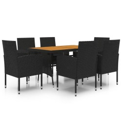 vidaXL 7-tlg. Garten-Essgruppe Poly Rattan Schwarz