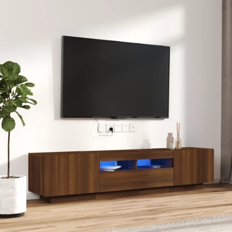 vidaXL 2-tlg. TV-Schrank-Set LED-Leuchten Braun Eiche Holzwerkstoff