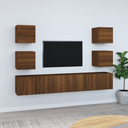 vidaXL 7-tlg. TV-Schrank-Set Braun Eichen-Optik Holzwerkstoff