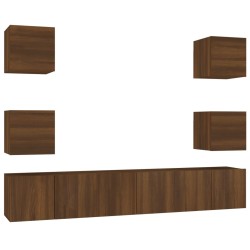 vidaXL 7-tlg. TV-Schrank-Set Braun Eichen-Optik Holzwerkstoff